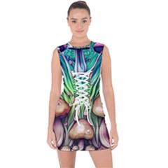 Goblin Core Forest Mushroom Lace Up Front Bodycon Dress by GardenOfOphir