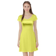 Laser Lemon Yellow	 - 	short Sleeve Skater Dress by ColorfulDresses