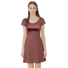 Marsala Brown	 - 	short Sleeve Skater Dress by ColorfulDresses