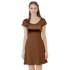 Toffee Brown	 - 	short Sleeve Skater Dress by ColorfulDresses