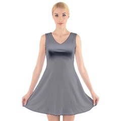 Quick Silver Grey	 - 	v-neck Sleeveless Dress by ColorfulDresses