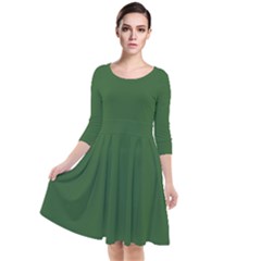 Basil Green	 - 	quarter Sleeve Waist Band Dress by ColorfulDresses