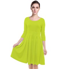 Bitter Lemon Green	 - 	quarter Sleeve Waist Band Dress by ColorfulDresses