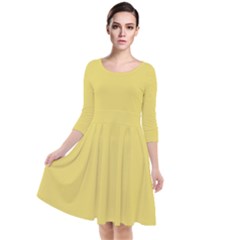 Arylide Yellow	 - 	quarter Sleeve Waist Band Dress by ColorfulDresses