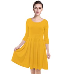 China Yellow	 - 	quarter Sleeve Waist Band Dress by ColorfulDresses