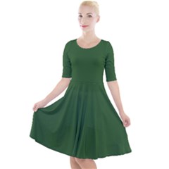 Basil Green	 - 	quarter Sleeve A-line Dress by ColorfulDresses