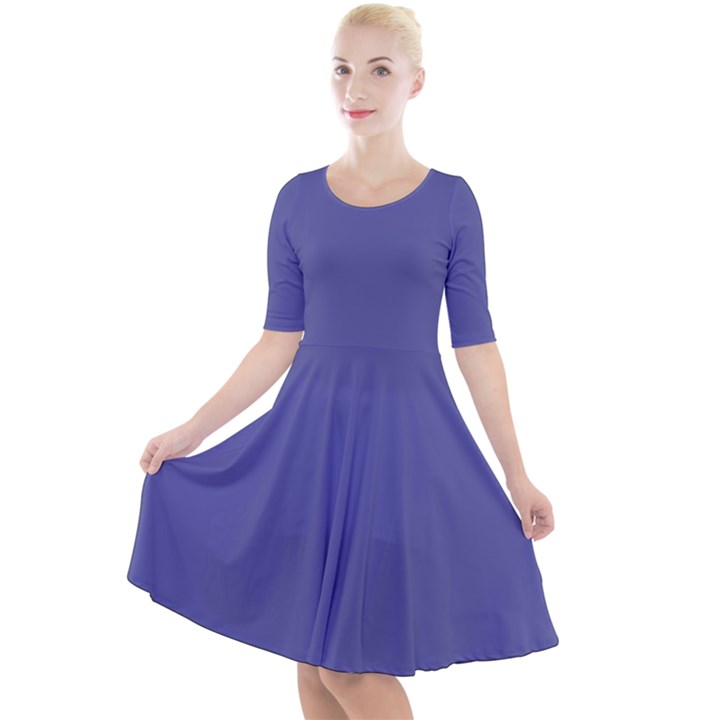 Blue Iris	 - 	Quarter Sleeve A-Line Dress