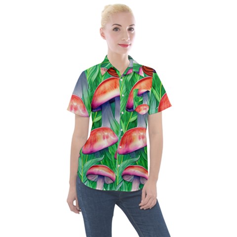 A Forest Fantasy Women s Short Sleeve Pocket Shirt by GardenOfOphir