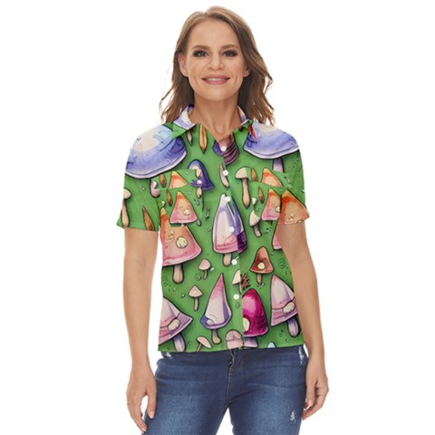 A Forest Core Farm Tale Women s Short Sleeve Double Pocket Shirt by GardenOfOphir