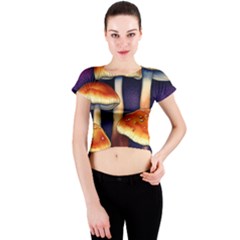 Nature s Woodsy Mushrooms Crew Neck Crop Top by GardenOfOphir