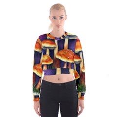 Nature s Woodsy Mushrooms Cropped Sweatshirt by GardenOfOphir