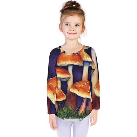 Nature s Woodsy Mushrooms Kids  Long Sleeve Tee by GardenOfOphir