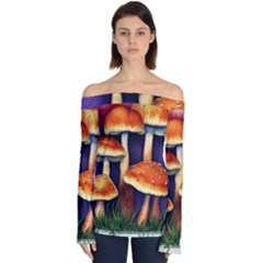 Nature s Woodsy Mushrooms Off Shoulder Long Sleeve Top by GardenOfOphir