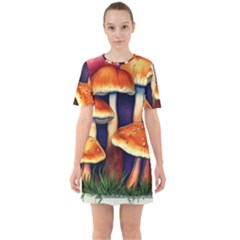 Nature s Woodsy Mushrooms Sixties Short Sleeve Mini Dress by GardenOfOphir