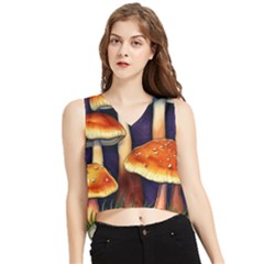 Nature s Woodsy Mushrooms V-neck Cropped Tank Top by GardenOfOphir