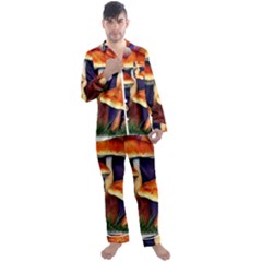 Nature s Woodsy Mushrooms Men s Long Sleeve Satin Pajamas Set by GardenOfOphir