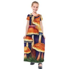 Nature s Woodsy Mushrooms Kids  Short Sleeve Maxi Dress by GardenOfOphir