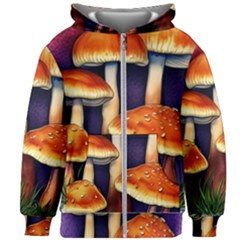 Nature s Woodsy Mushrooms Kids  Zipper Hoodie Without Drawstring by GardenOfOphir