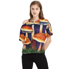 Nature s Woodsy Mushrooms One Shoulder Cut Out Tee by GardenOfOphir