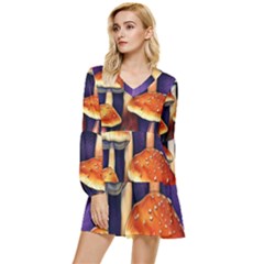 Nature s Woodsy Mushrooms Tiered Long Sleeve Mini Dress by GardenOfOphir