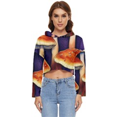 Nature s Woodsy Mushrooms Women s Lightweight Cropped Hoodie by GardenOfOphir