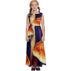 Nature s Woodsy Mushrooms Kids  Satin Sleeveless Maxi Dress by GardenOfOphir