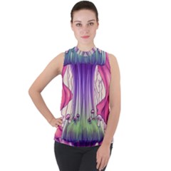 Foresty Mushrooms Mock Neck Chiffon Sleeveless Top by GardenOfOphir