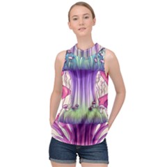 Foresty Mushrooms High Neck Satin Top by GardenOfOphir