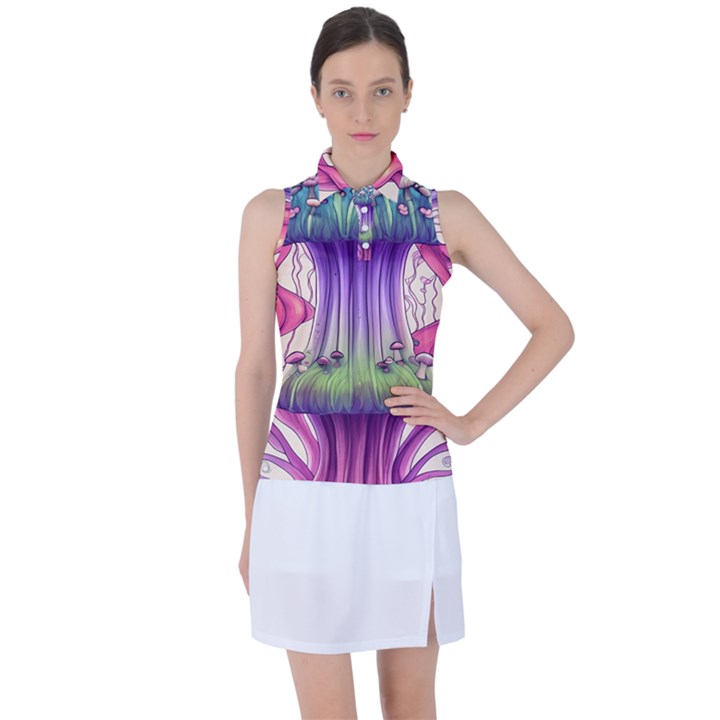 Foresty Mushrooms Women s Sleeveless Polo Tee