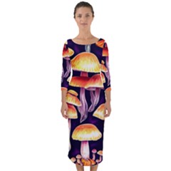 Forestcore Mushroom Quarter Sleeve Midi Bodycon Dress by GardenOfOphir