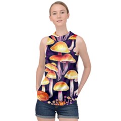 Forestcore Mushroom High Neck Satin Top by GardenOfOphir