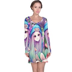 Fantasy Mushrooms Long Sleeve Nightdress by GardenOfOphir