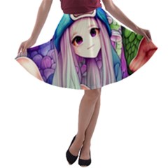 Fantasy Mushrooms A-line Skater Skirt by GardenOfOphir