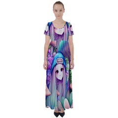 Fantasy Mushrooms High Waist Short Sleeve Maxi Dress by GardenOfOphir