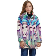 Fantasy Mushrooms Kid s Hooded Longline Puffer Jacket by GardenOfOphir