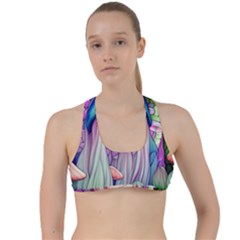 Fantasy Mushrooms Criss Cross Racerback Sports Bra by GardenOfOphir