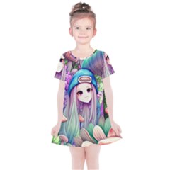 Fantasy Mushrooms Kids  Simple Cotton Dress by GardenOfOphir