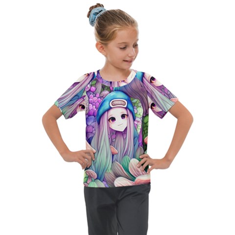 Fantasy Mushrooms Kids  Mesh Piece Tee by GardenOfOphir