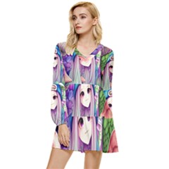 Fantasy Mushrooms Tiered Long Sleeve Mini Dress by GardenOfOphir