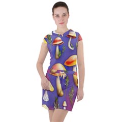 Farmcore Mushrooms Drawstring Hooded Dress by GardenOfOphir