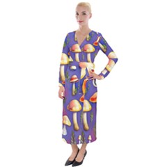 Farmcore Mushrooms Velvet Maxi Wrap Dress by GardenOfOphir