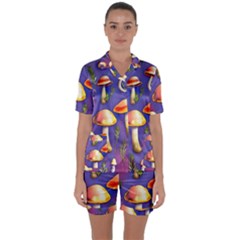 Farmcore Mushrooms Satin Short Sleeve Pajamas Set by GardenOfOphir