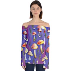 Farmcore Mushrooms Off Shoulder Long Sleeve Top by GardenOfOphir