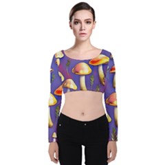 Farmcore Mushrooms Velvet Long Sleeve Crop Top by GardenOfOphir