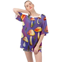 Farmcore Mushrooms Oversized Chiffon Top by GardenOfOphir