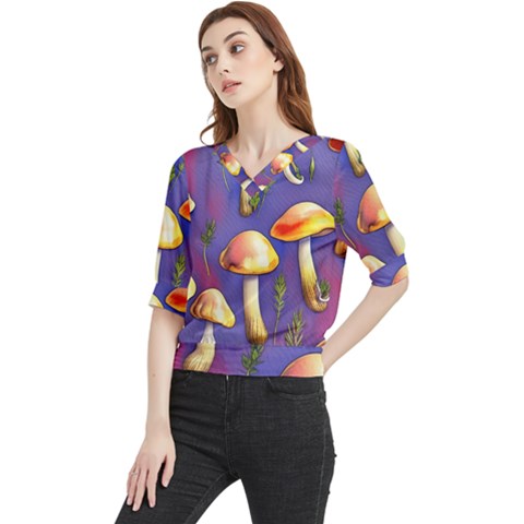 Farmcore Mushrooms Quarter Sleeve Blouse by GardenOfOphir