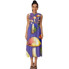 Farmcore Mushrooms Sleeveless Round Neck Midi Dress by GardenOfOphir