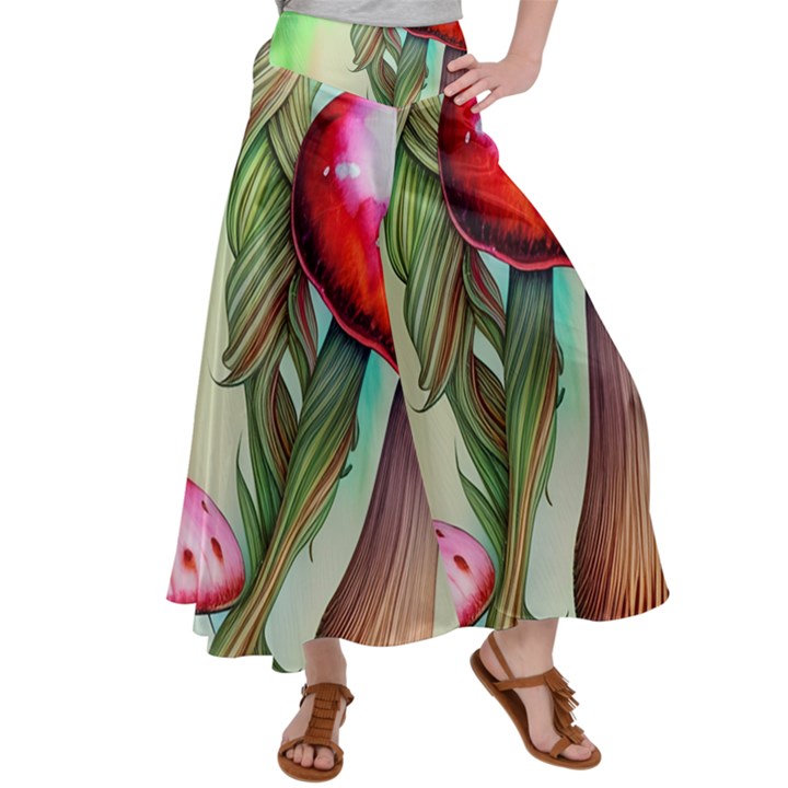 Warm Mushroom Forest Satin Palazzo Pants