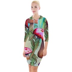 Warm Mushroom Forest Quarter Sleeve Hood Bodycon Dress by GardenOfOphir