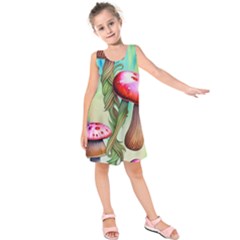 Warm Mushroom Forest Kids  Sleeveless Dress by GardenOfOphir